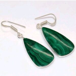 Chrysocolla Malachite Gemstone 925 Sterling Silver Handmade Drop Dangle Earrings